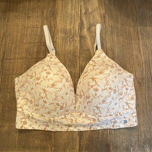 Lucky Brand Wireless Lined T-Shirt Bra 36C Wire-Free White Color Floral Pattern